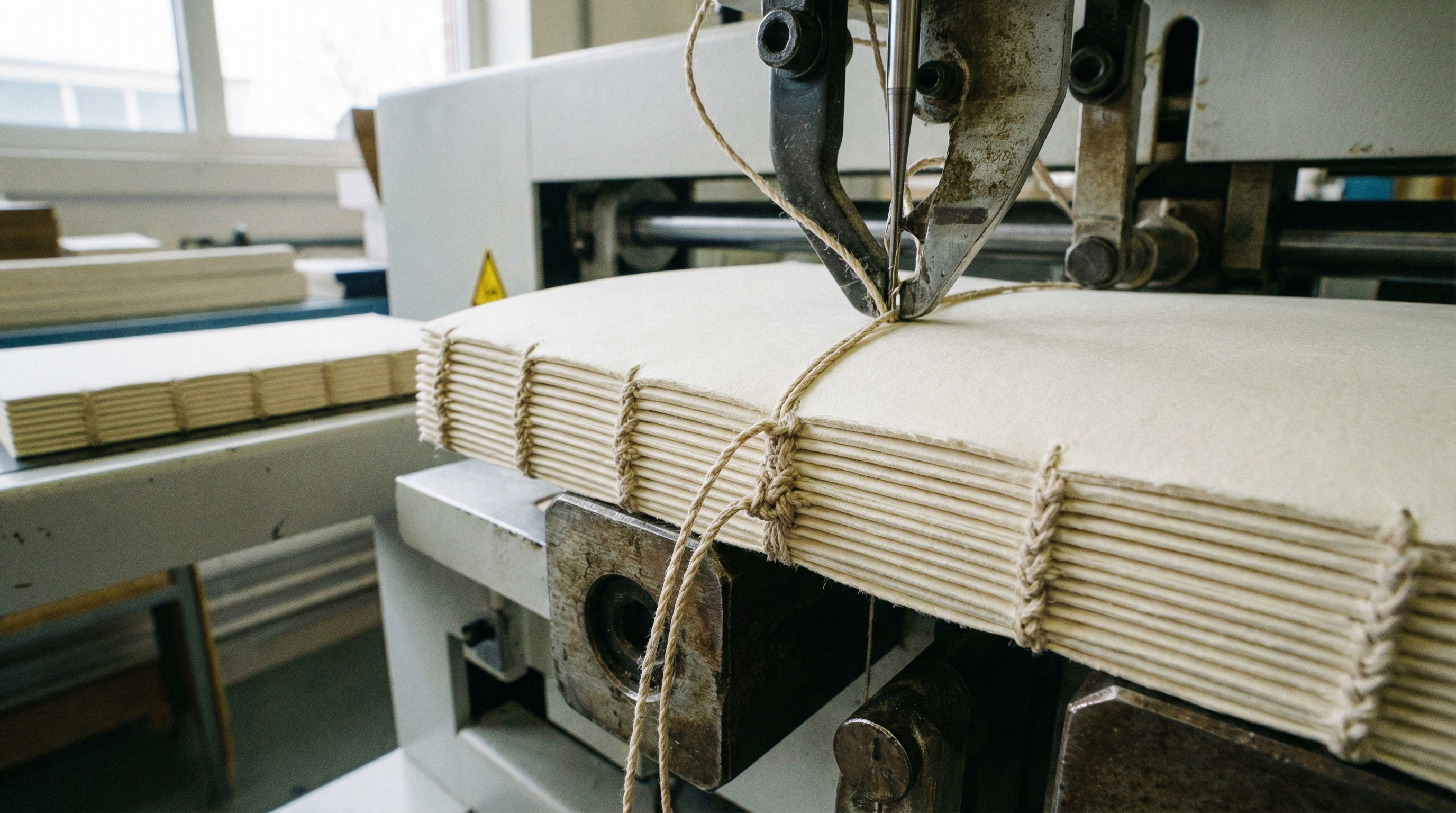 Close up of notebook binding process